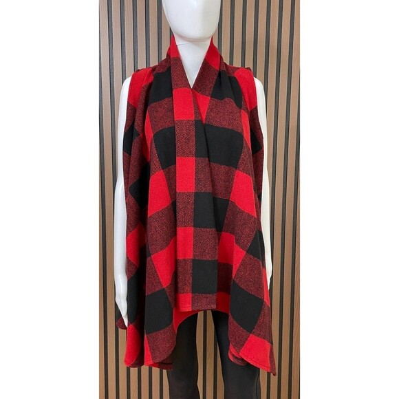 Anthropologie Luii Women’s S Red Wool Buffalo Plaid Wrap Sweater Vest Cozy Knit - Picture 1 of 7